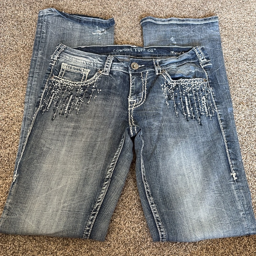Cowgirl Tuff Crystal Waterfall Boot Cut Jeans - Picture 3 of 5
